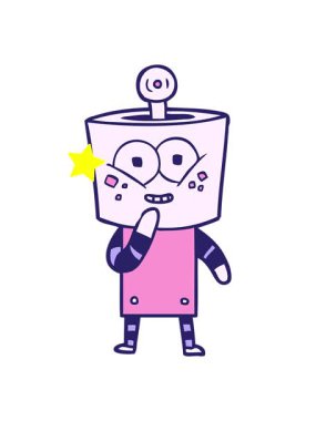 Parıldayan yıldızlar mutlu robot kıkırdamalarının animasyonunu etkiler.