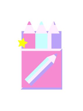 Parıldayan yıldızlar bir renkli kalem paketinin canlandırılmasını etkiler. Grafik vektör resimleme simgesi