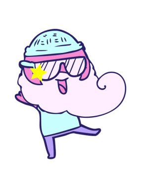 Parlayan yıldızlar mutlu pembe sakallı adamın animasyonunu etkiler.