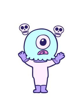 Çizgi film Tepegöz 'ün kafatası animasyonu uzaylı uzay adamı