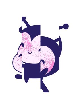 Tatlı bir dişi böceğin dokulu çizgi film çizimi olan kawaii 'nin bölünen hareketi.