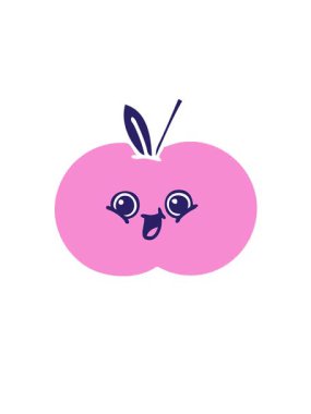 Bir elmanın düz renkli retro çizgi filminin yükselişi ve yüzüşü