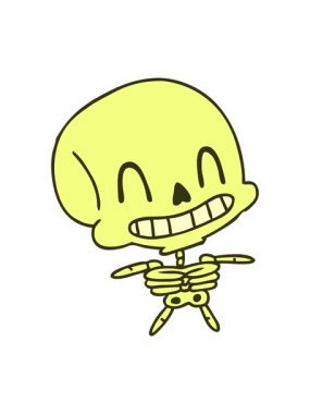 Ürkütücü kawaii iskeletinin serbest çizim çiziminin renk animasyonu