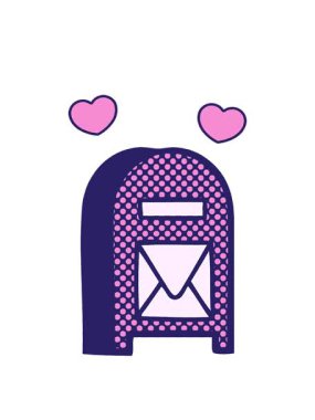 Bir posta kutusunun çizgi roman tarzı animasyonunun dönen kalpleri.