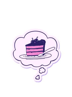 Çizgi film çikolatalı kekin animasyonunu baskı etiketi olarak düşünce baloncuğu ile genişletiyorum.