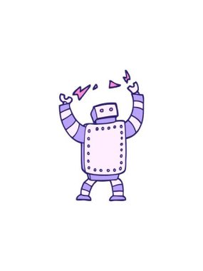 Elle çizilmiş karikatür tarzı dev robotların satış animasyonu.