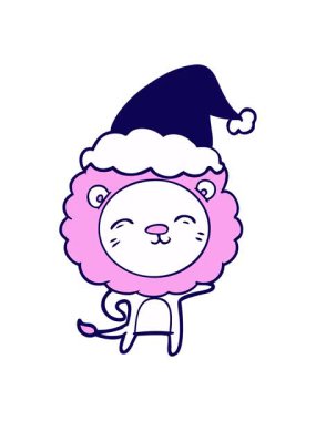 Neon ışık efekti, Noel Baba şapkası takan bir aslanın çizilmiş el çiziminin animasyonu.