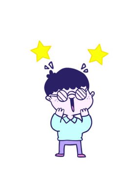 dönen yıldızlar çizgi film animasyonu gözlüklü mutlu çocuk.