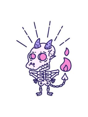 Geleneksel dövme stili iskelet iblis karakterinin hareketli animasyonu