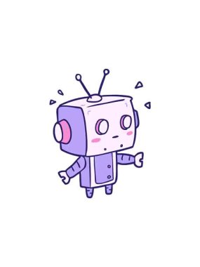 Sevimli çizgi filmin gösterişli satış animasyonları. Şaşırmış robot.