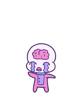 Çizgi filmdeki zıplama hareketleri. Büyük beyin uzaylıları ağlıyor.