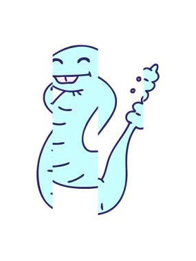 Mutlu bir yılanın karikatürünü bölme hareketi.