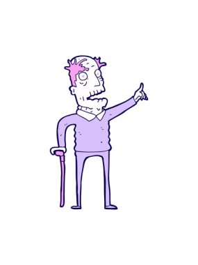 Çizgi film kahramanı, bastonlu yaşlı bir adamın neon ışık efekti.