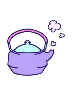 Japon çay karikatürü buharı tüten sıcak çaydanlığın basıncını arttıran animasyon