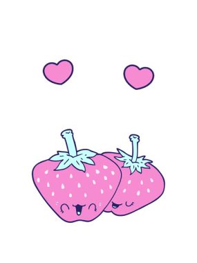 Karikatür çileklerinin dönen kalpleri.