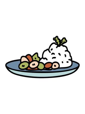 Japon pilavı ve fasulye yemeğinin parlak ışık efekti