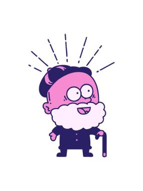 Geleneksel dövme stili çiziminin ışık efekti. Bastonlu mutlu yaşlı adam.