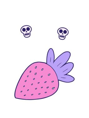 karikatür çilek çiziminin kafatası animasyonu