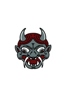 Japon kabuki tiyatro maskesinin yatay titreşimli animasyonu