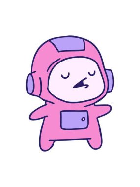 Bir kawaii yakışıklı astronot çocuğunun çizgi film çiziminin animasyon efekti