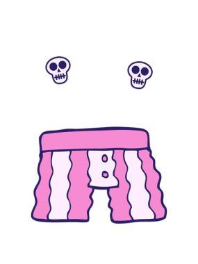 Çizgi film karikatür iç çamaşırının kafatası animasyonu.