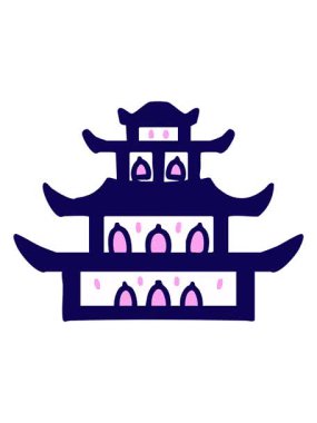 Japon sarayının basit bir çizgi filminin neon ışık efekti animasyonu