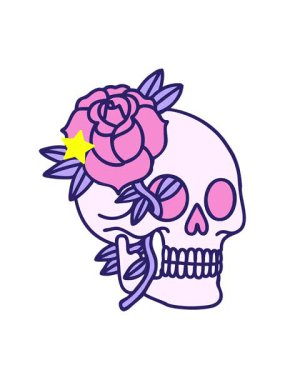 Parlayan yıldızlar, bir kafatası ve gülün ikonik dövme çiziminin animasyonunu etkiler.