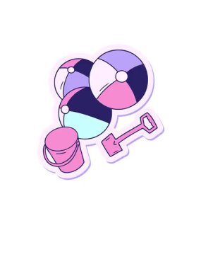 Yüksel ve süzül el animasyonu çizilmiş karikatür karikatür karalama plaj topları kova ve kürek ile