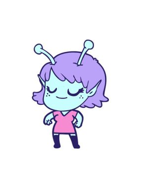 Gülümseyen uzaylı kız çizgi filminin titreşimli animasyonu