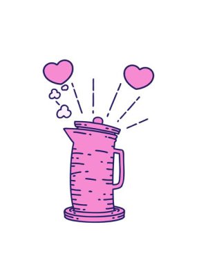 Geleneksel dövme stili kahve sürahisinin animasyonunun dönen kalpleri.