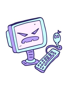 El çizimi çizgi film gibi şeytani bilgisayarın titreşimli animasyonu