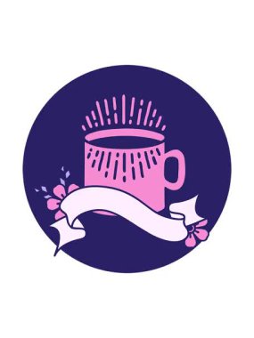 Dövme stili simgenin bir fincan kahve pankartıyla dönen hareket animasyonu