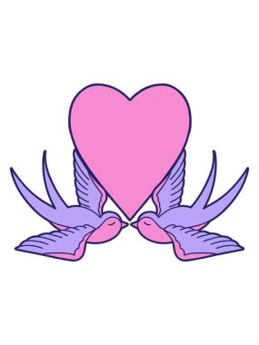 Parlak ışık efekti, dövmenin geleneksel kırlangıçlar ve kalp stilinde canlandırılması.