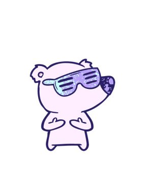 Yanıp sönen radyal çizgiler. Güneş gözlüğü takan çizgi film ayısının animasyonu.