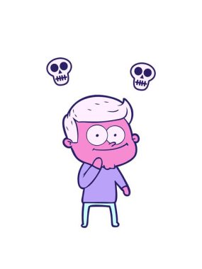 Çizgi film kahramanı mutlu adamın kafatası animasyonu.