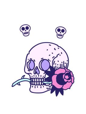 geleneksel kafatası ve gül karikatürü tarzında dövme animasyonu