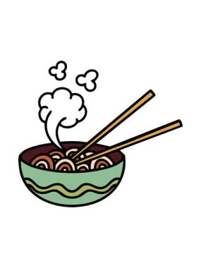 Buharı tüten eriştenin yemek çubuklarıyla yaptığı animasyon.