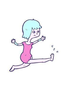 Titreşimli hareketli çizgi film animasyonu mutlu kadın tekme atıyor.