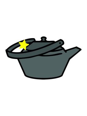 Parlayan yıldızlar geleneksel Japon çay demliği tasarımının animasyonunu etkiler.