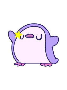 Parlayan yıldızlar, çizgi film çizimlerinin animasyonunu etkiler. Şirin bir penguen kawaii.