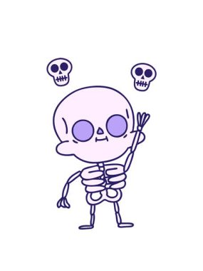 Dost canlısı bir iskelet dalgalanmasının çizgi filmlerinin dönen kafatası animasyonu