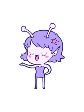 Mutlu uzaylı kız çizgi filminin gülüşünün dikkat çekici animasyonu.