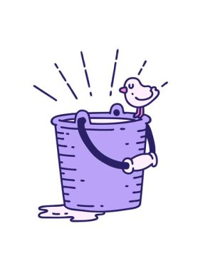 Bir kova suya konmuş geleneksel dövmeli kuşun hareketli animasyonu