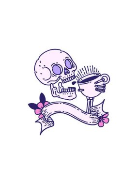 Kafatasının kahve içerken ışıldadığı radyoaktif animasyon