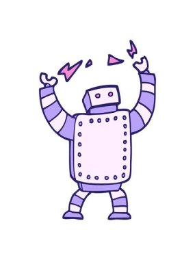 Parlak ışık efekti el çizimi karikatür tarzı dev robotun animasyonu