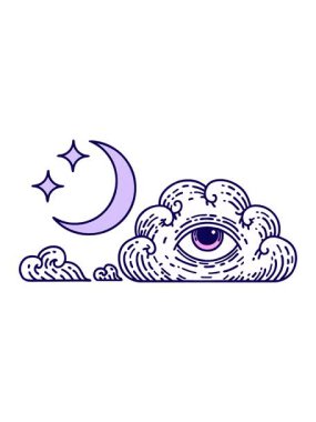 Ay yıldızlarının ve bulutların ikonik dövme tarzının neon ışık efektleri