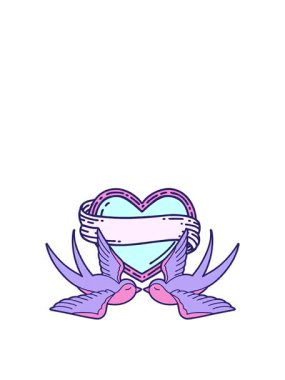 Dövmenin hareketli animasyonu geleneksel kırlangıçlar stilinde ve sancaklı bir kalp