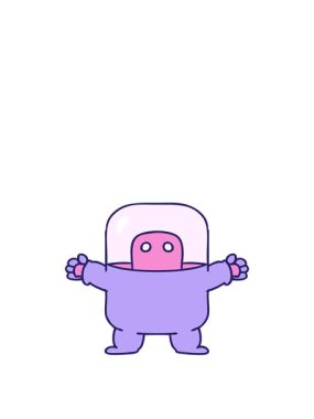 Elle çizilmiş bir çizgi film karalaması. Takım elbiseli bir uzaylının karalaması.