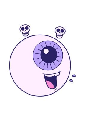 Çizgi film gözbebeğinin kafatası animasyonu gülüyor.