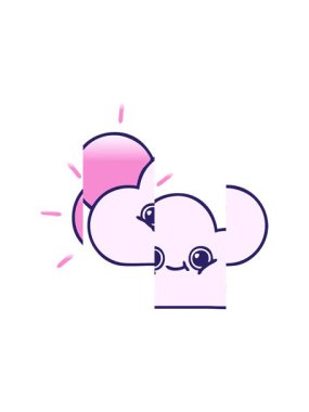 Bir güneş ve bulutun gölgelendirilmiş çizgi filminin bölünen hareketi